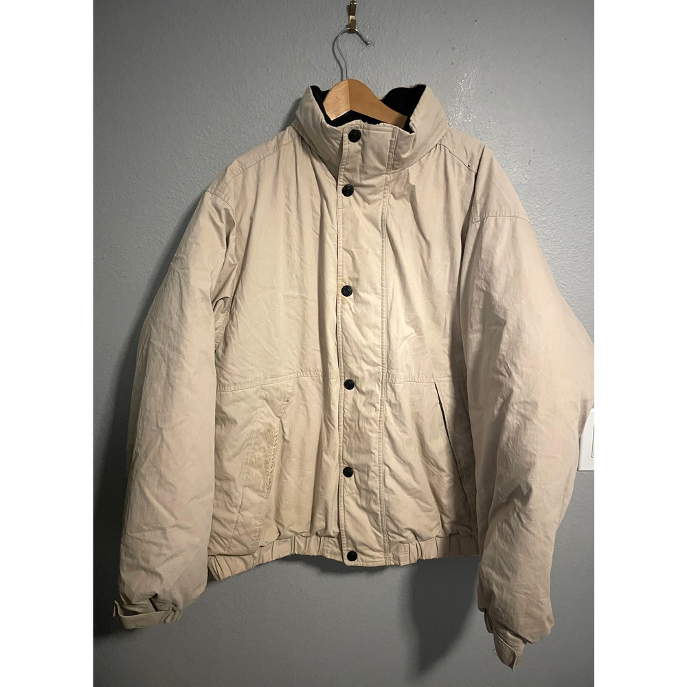 Vintage Eddie Bauer Chore Jacket Mens XL Tall Beige Goose Down Winter 90s READ